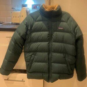 Patagonia Silent Down Reversible Jacket Dark Green Brown Women’s Size S (UK 8-10